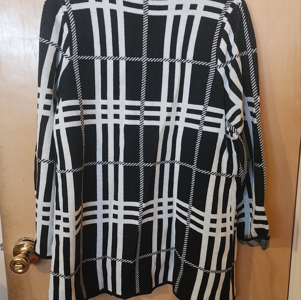 Long black and white wool jacket size L - Picture 3 of 3